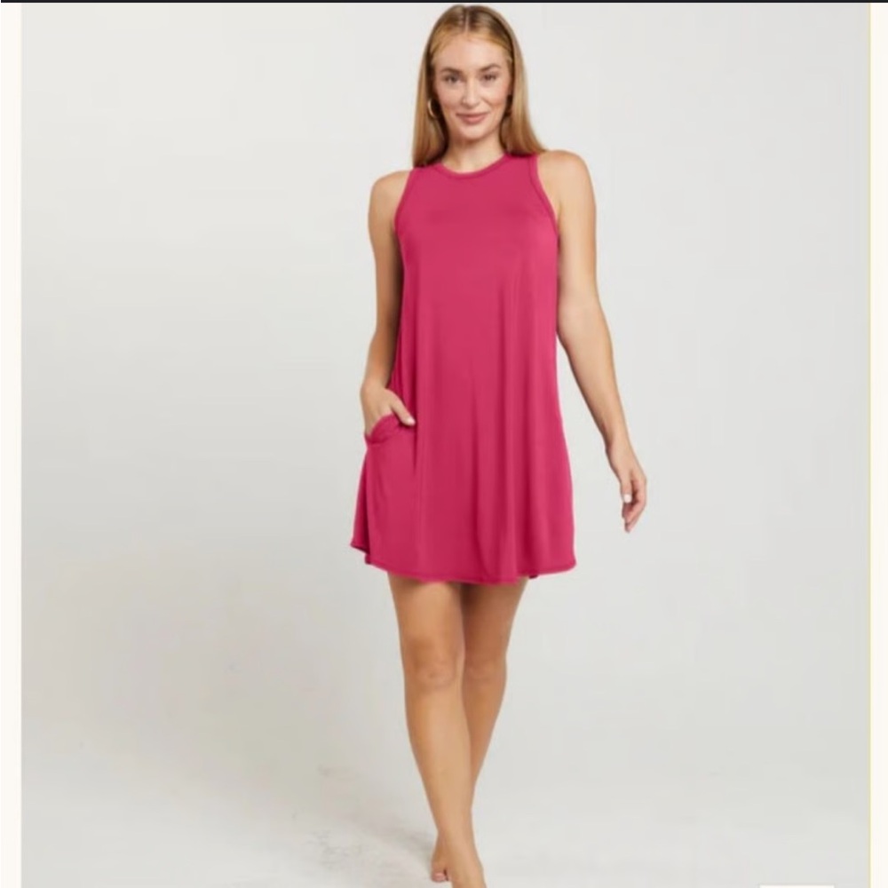 Sheebird Raspberry Built-in Bra Buttery Soft The Tunic Tank Dress NWOT Size XXL